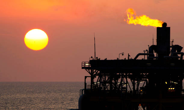 Gas flare and offshore oil platform in the South China Sea